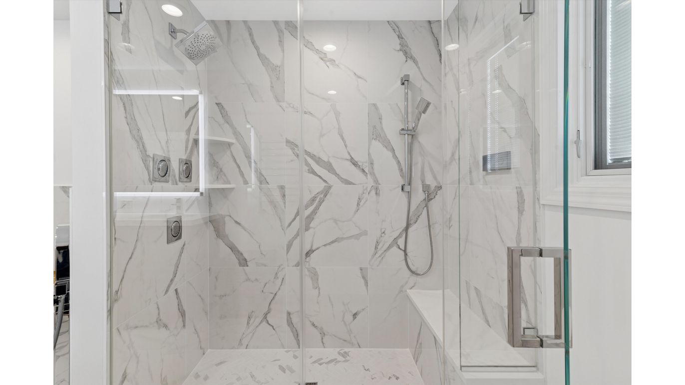 Bathroom, Glass Shower, Interior, Marble Walls