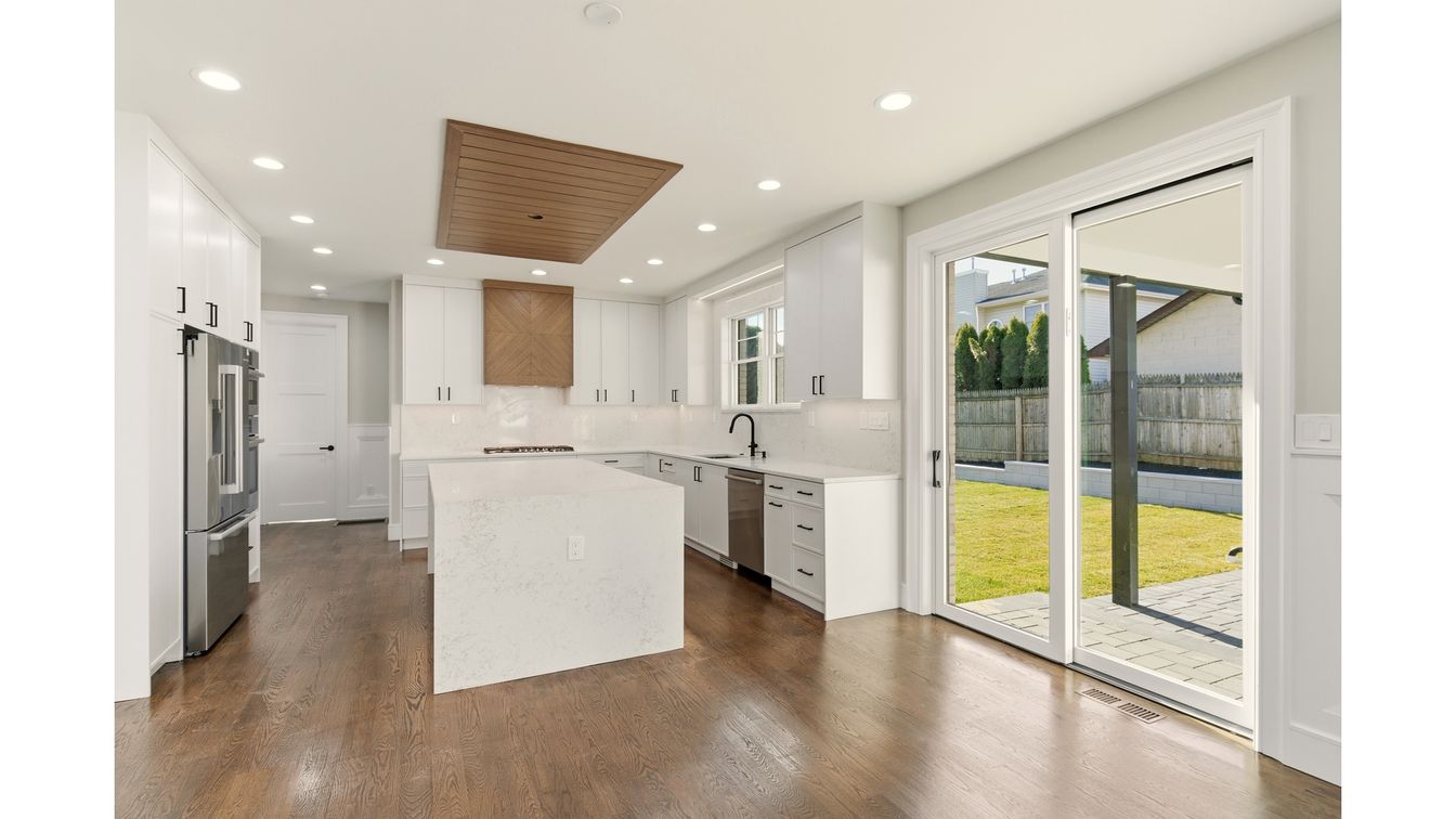 Interior, Kitchen, Recessed Lighting, Stainless Steel Appliances, Wooden Ceilings, Wood Texture Flooring