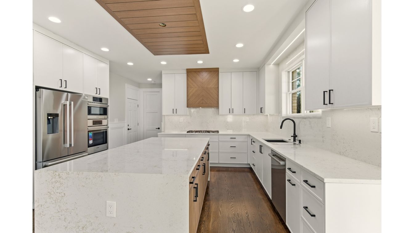 Interior, Kitchen, Recessed Lighting, Stainless Steel Appliances, Wooden Ceilings, Wood Texture Flooring