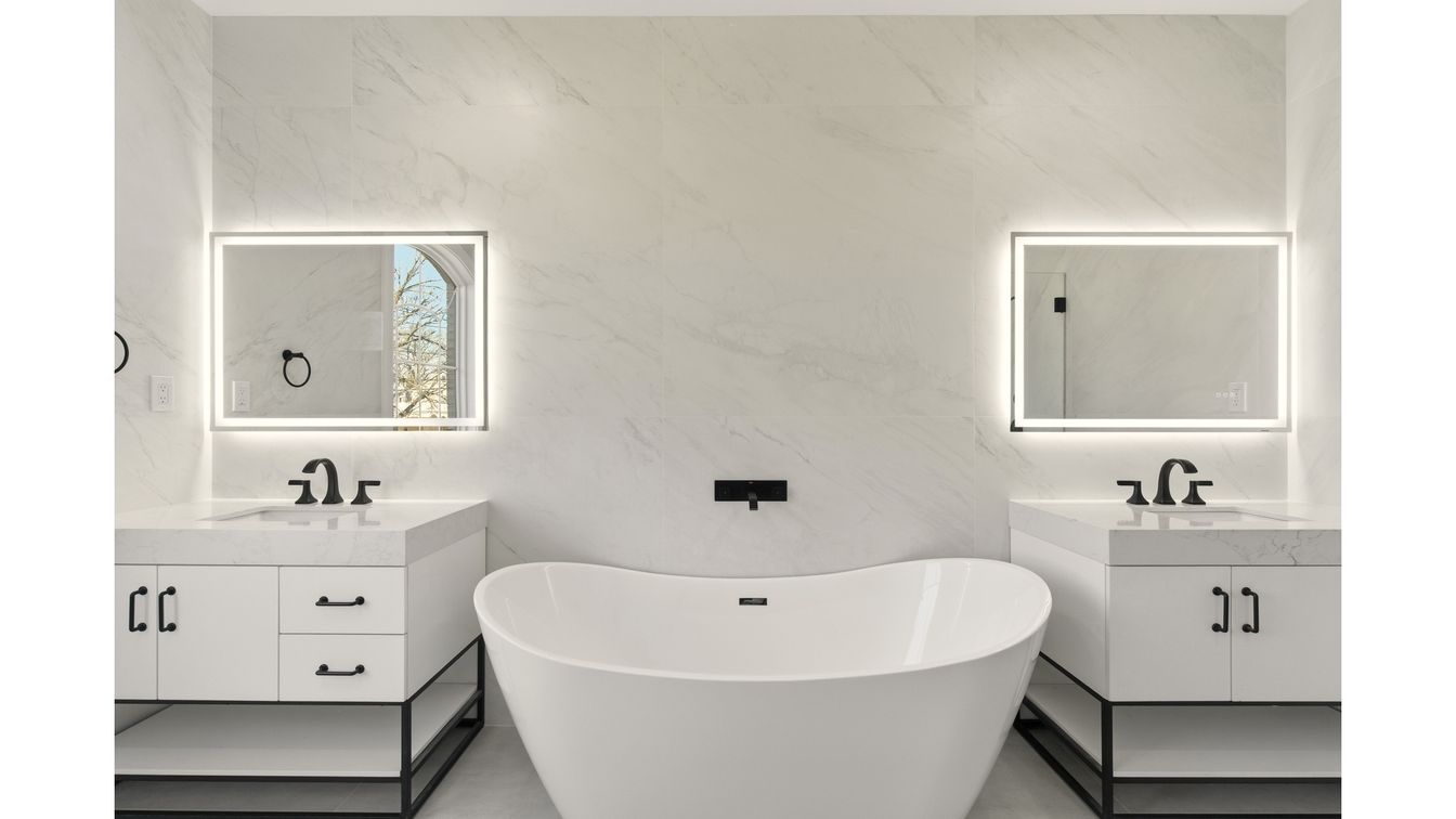 Bathroom, Dual Sink Vanities, Free Standing Baths, Interior, Marble Walls