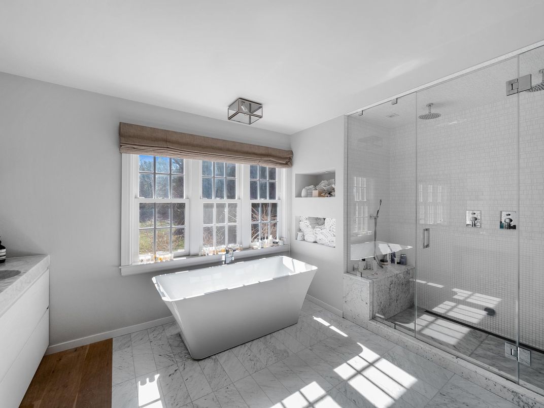 Bathroom, Free Standing Baths, Glass Shower, Interior, Marble