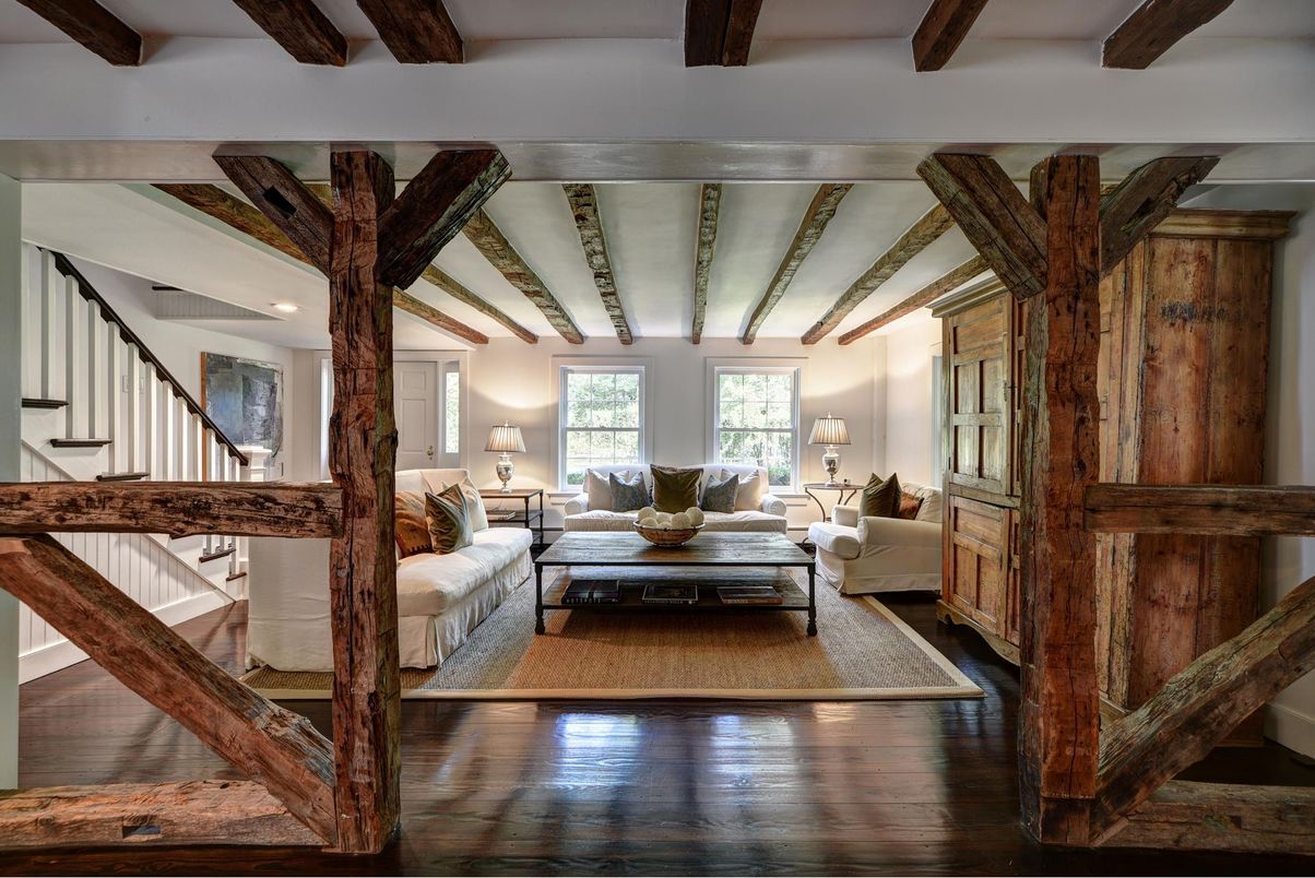 Interior, Living room, Recessed Lighting, Wooden Beams, Wood Texture Flooring