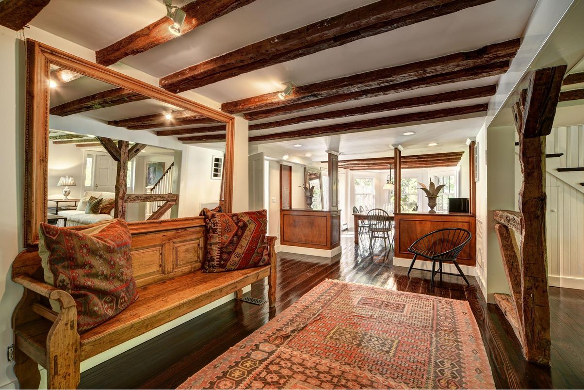 Interior, Living room, Recessed Lighting, Wooden Beams, Wood Texture Flooring