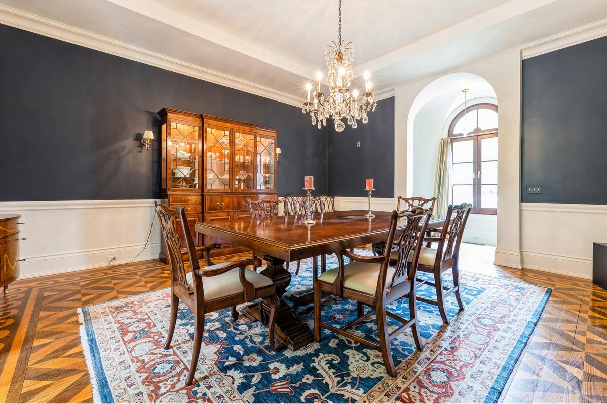 Chandelier, Dining room, Interior, Wood Texture Flooring