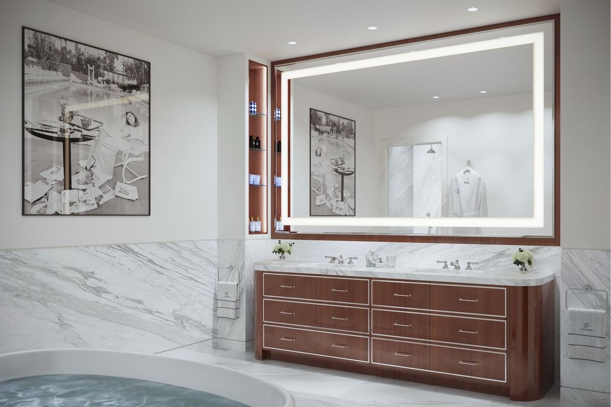Bathroom, Interior, Marble Walls, Recessed Lighting