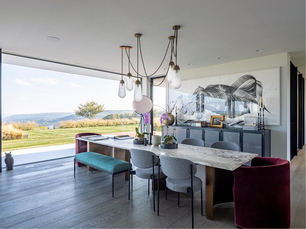 Dining room, Interior, Pendant Lights, Recessed Lighting, Wood Texture Flooring