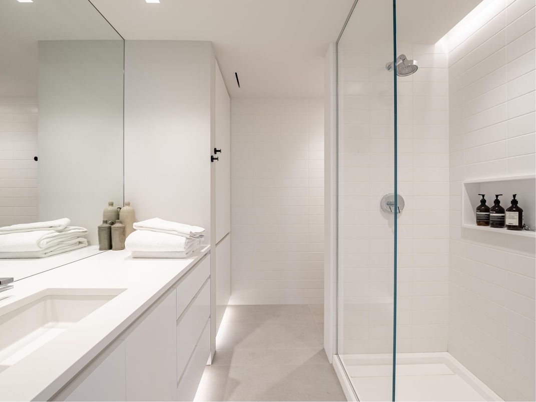 Bathroom, Glass Shower, Interior, Recessed Lighting