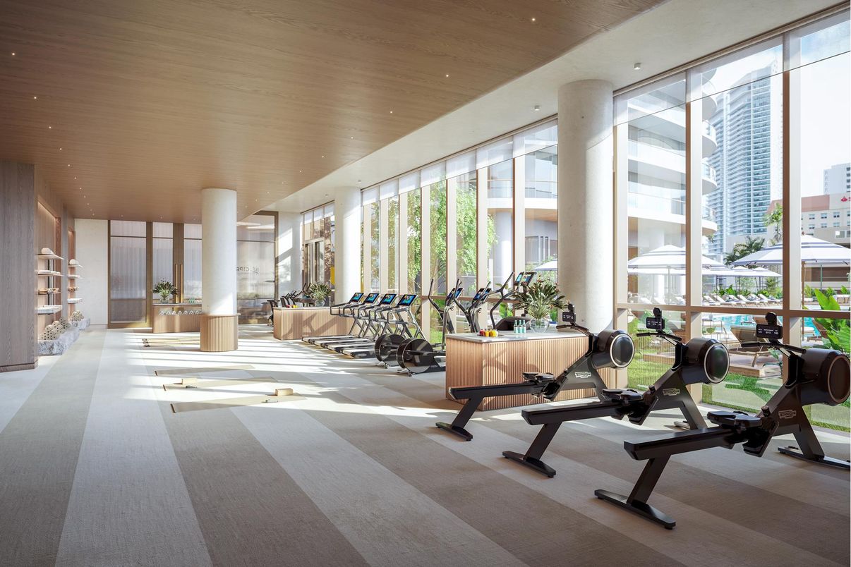 Fitness Equipment, Gym, Interior, Recessed Lighting, Wooden Ceilings