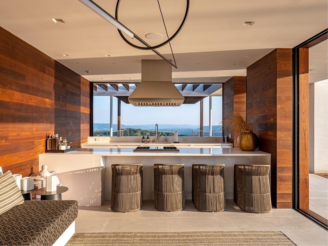 Interior, Kitchen, Pendant Lights, Recessed Lighting, Water, Wooden Walls