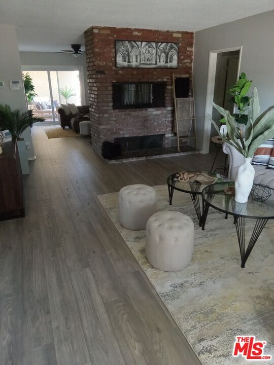 Fireplace, Interior, Living room, Stone Walls, Wood Texture Flooring