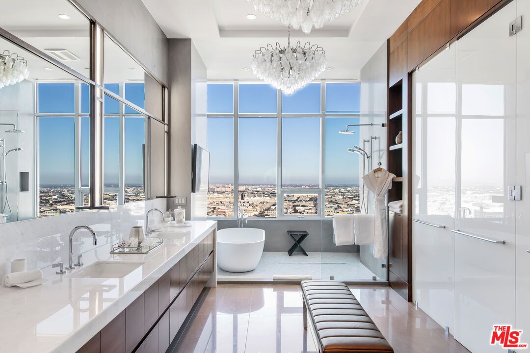 Bathroom, Chandelier, Dual Sink Vanities, Free Standing Baths, Interior, Recessed Lighting