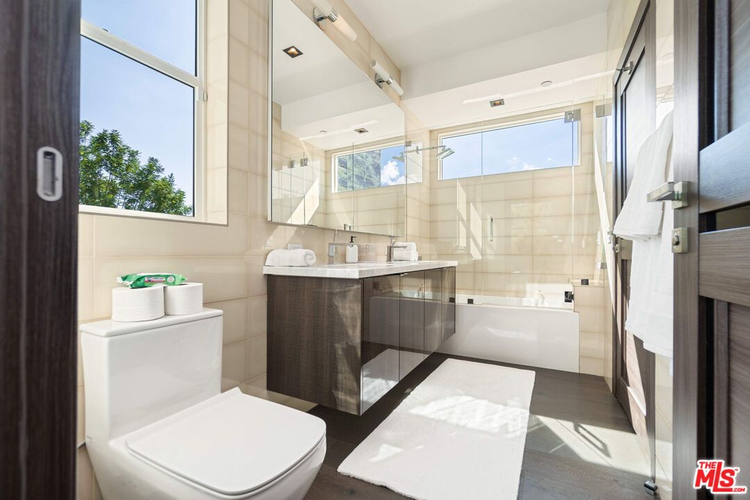 Bathroom, Glass Shower, Interior, Wood Texture Flooring