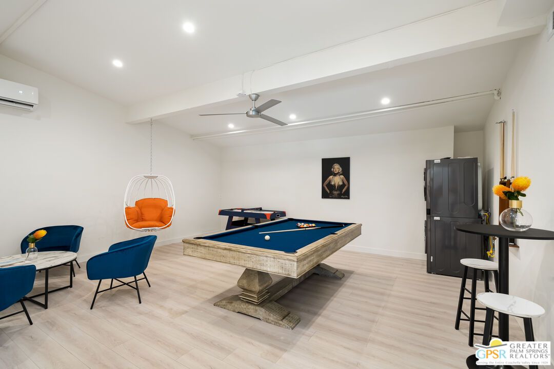 Billiard Table, Game Room, Interior, Pendant Lights, Recessed Lighting, Wood Texture Flooring