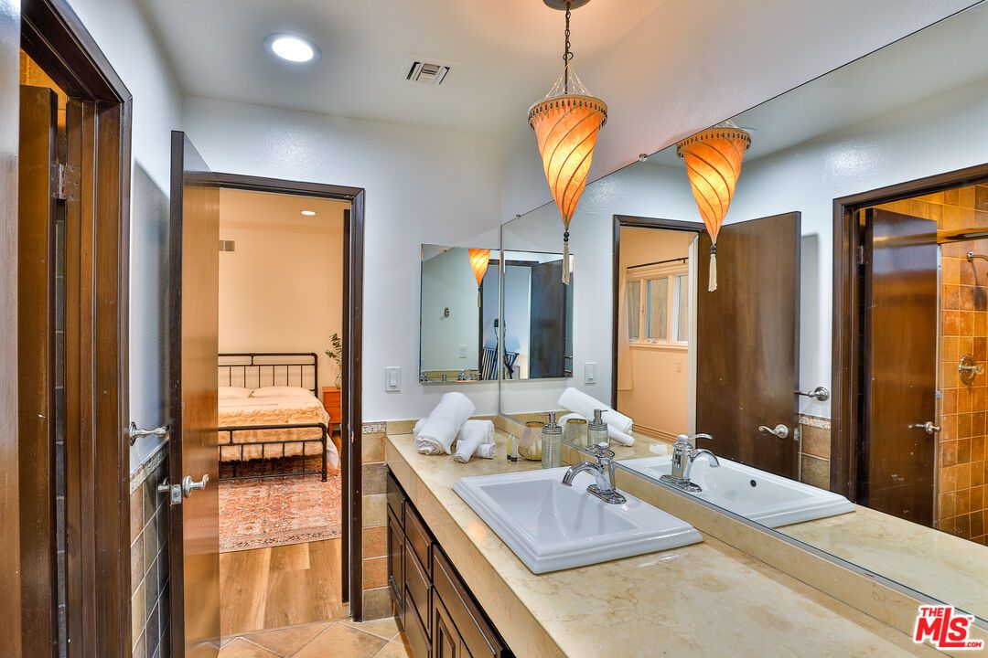 Bathroom, Bedroom, Dual Sink Vanities, Interior, Recessed Lighting, Wood Texture Flooring