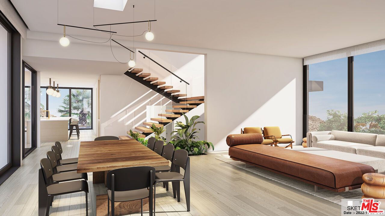 Dining room, Interior, Living room, Pendant Lights, Wood Texture Flooring