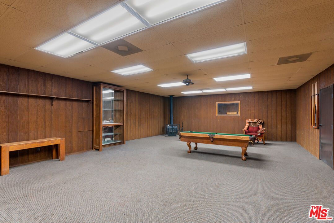 Billiard Table, Game Room, Interior, Recessed Lighting, Wooden Walls