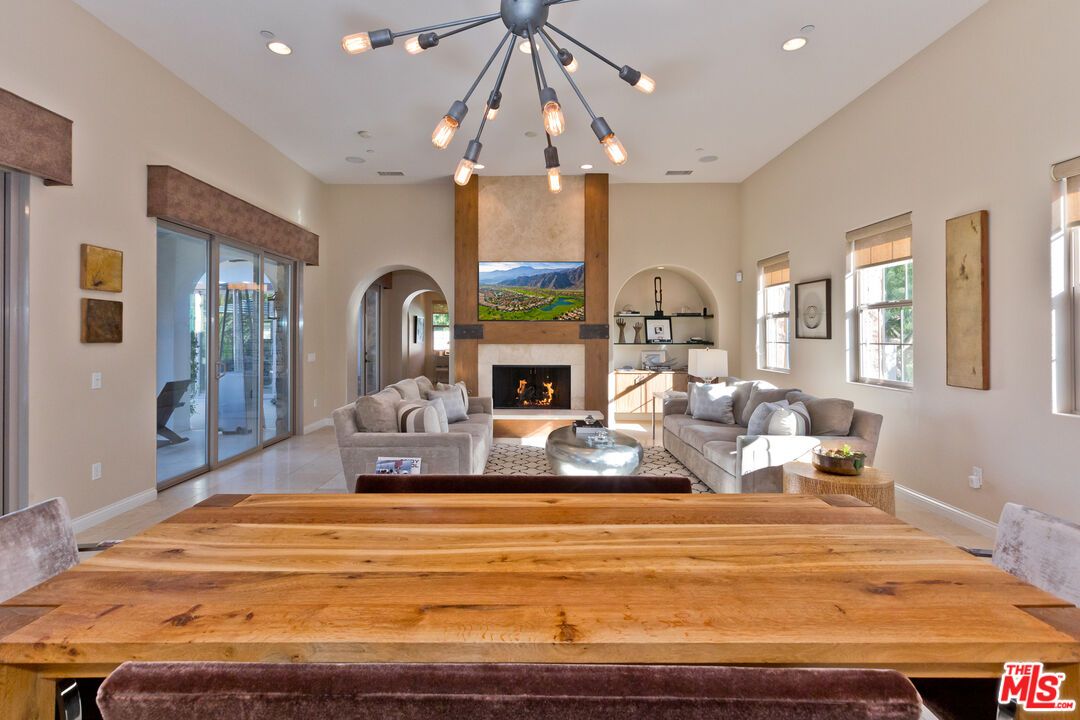 Dining room, Fireplace, Interior, Living room, Pendant Lights, Recessed Lighting