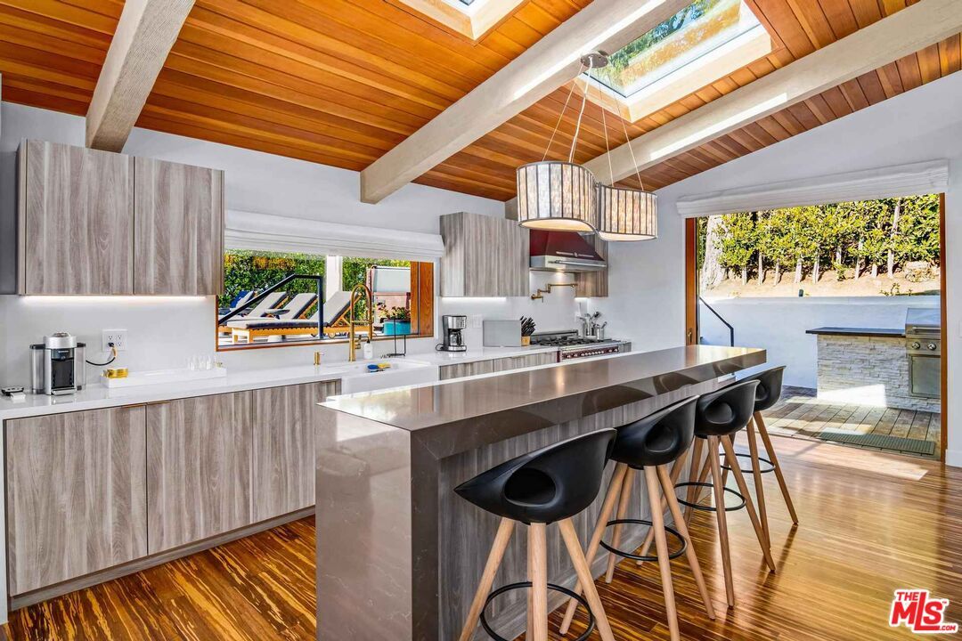 Interior, Kitchen, Pendant Lights, Stainless Steel Appliances, Wooden Beams, Wooden Ceilings, Wood Texture Flooring