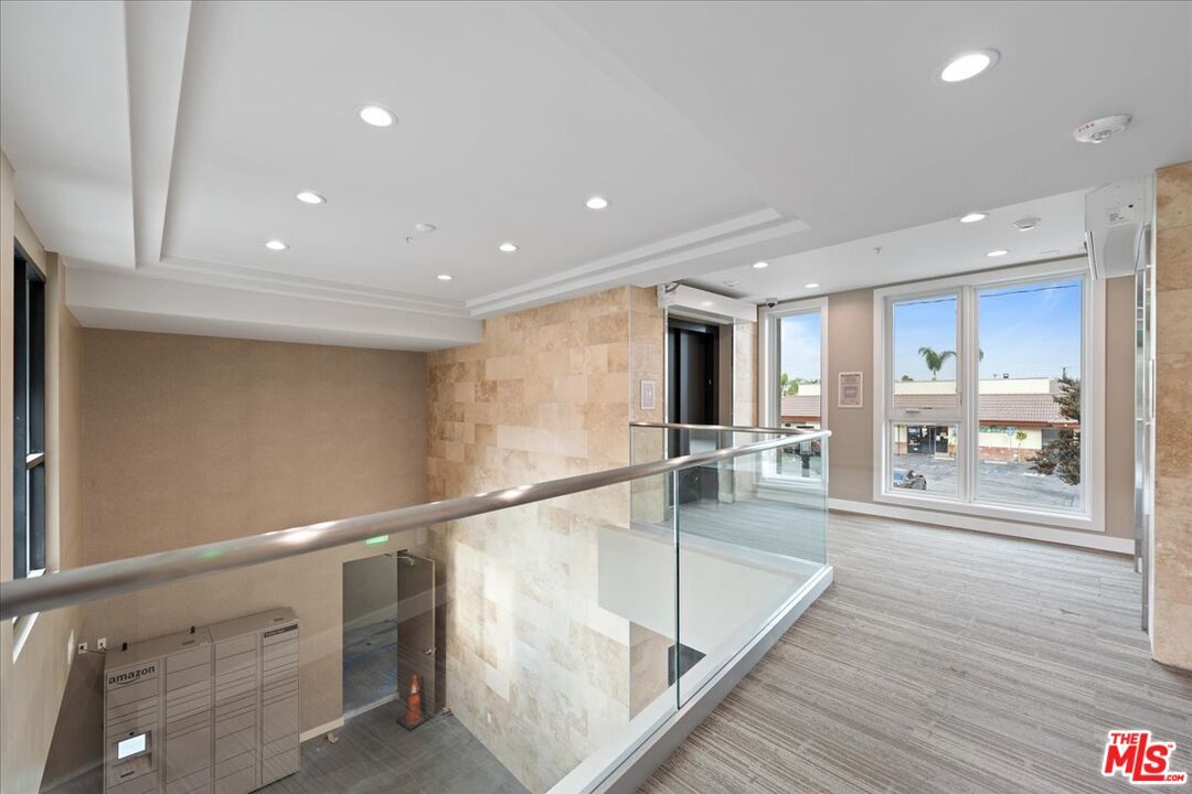 Elevator, Interior, Recessed Lighting, Stone Walls, Wood Texture Flooring