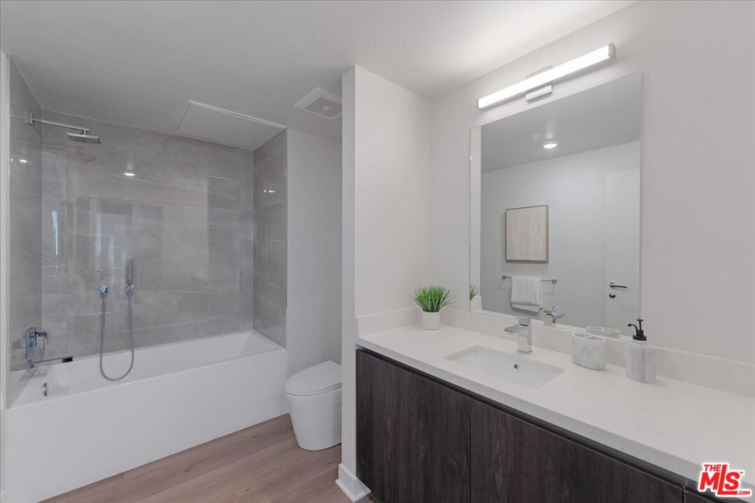 Bathroom, Glass Shower, Interior, Recessed Lighting, Wood Texture Flooring