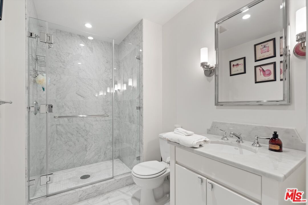 Bathroom, Glass Shower, Interior, Marble, Marble Walls, Recessed Lighting