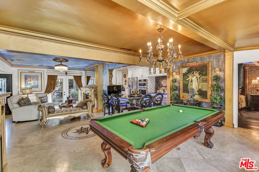 Billiard Table, Chandelier, Game Room, Interior, Living room