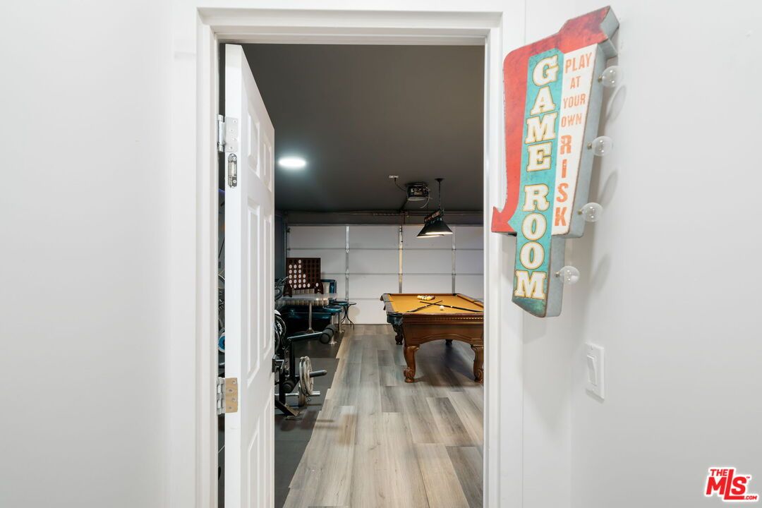 Billiard Table, Game Room, Interior, Pendant Lights, Recessed Lighting, Wood Texture Flooring