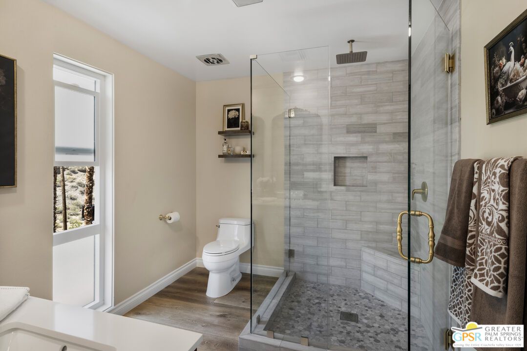 Bathroom, Glass Shower, Interior, Wood Texture Flooring