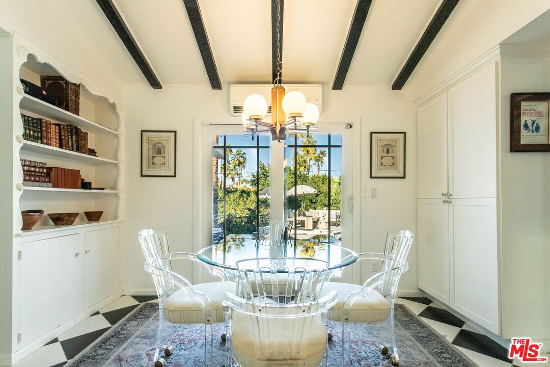 Chandelier, Dining room, Interior, Wooden Beams