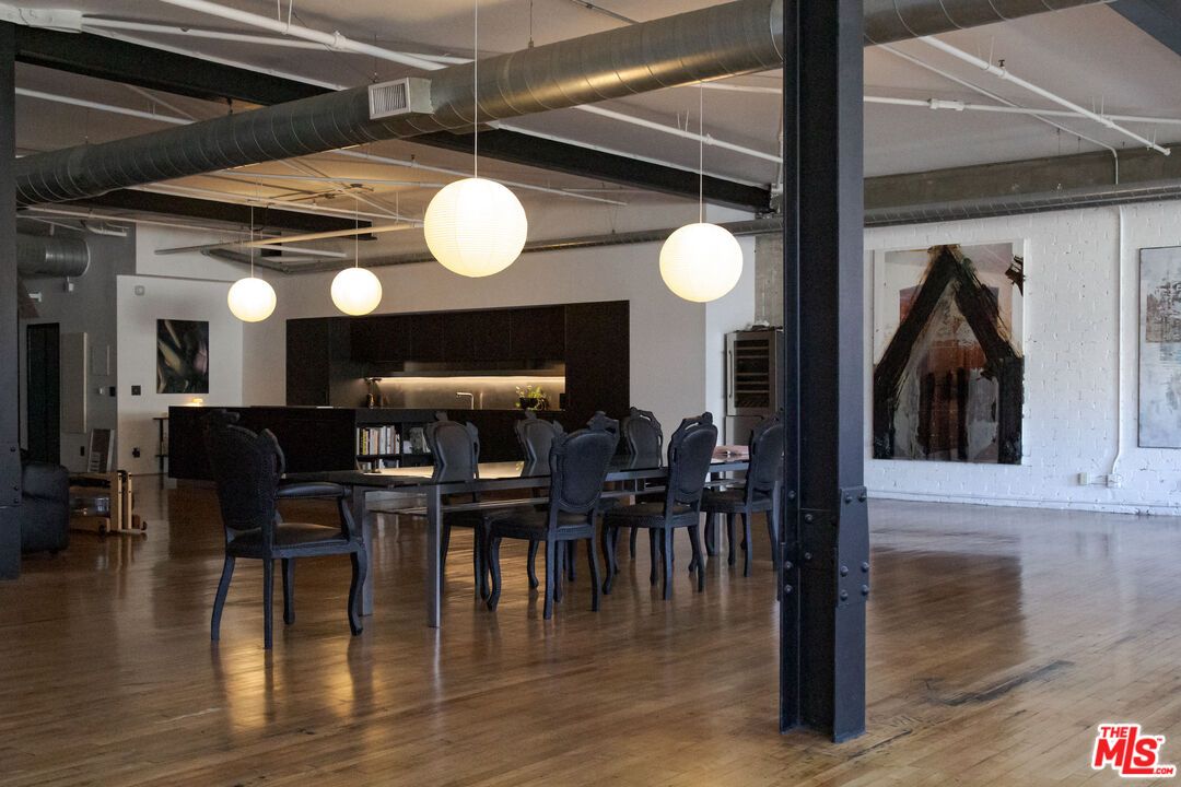 Dining room, Interior, Kitchen, Pendant Lights, Wood Texture Flooring