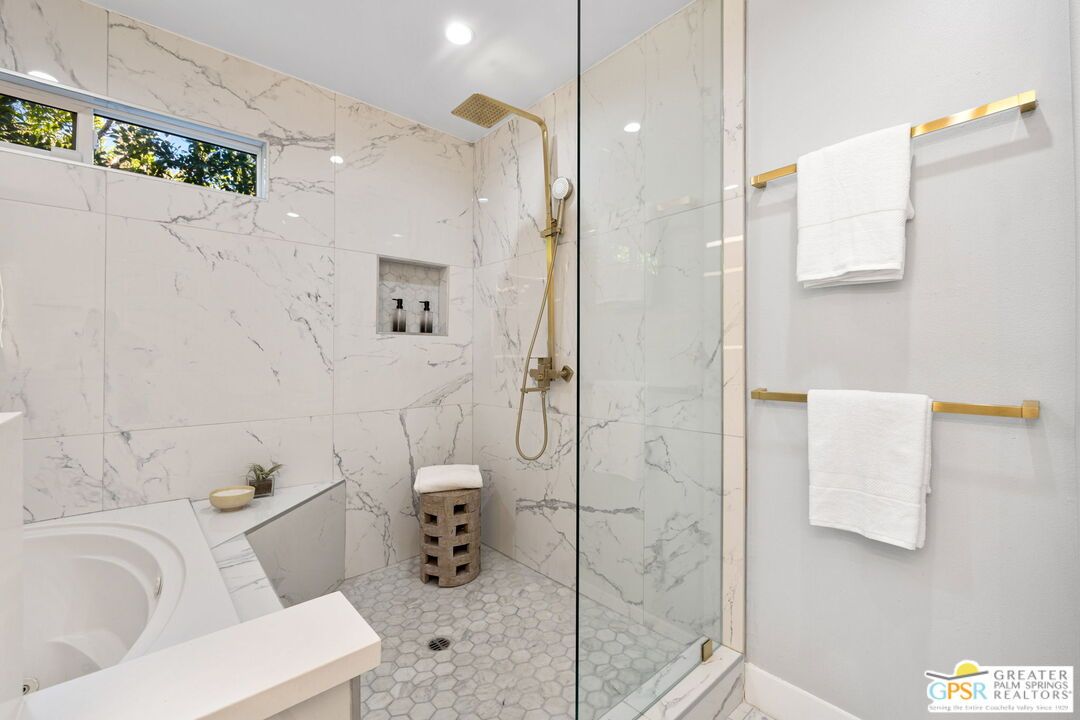 Bathroom, Glass Shower, Interior, Marble Walls, Recessed Lighting