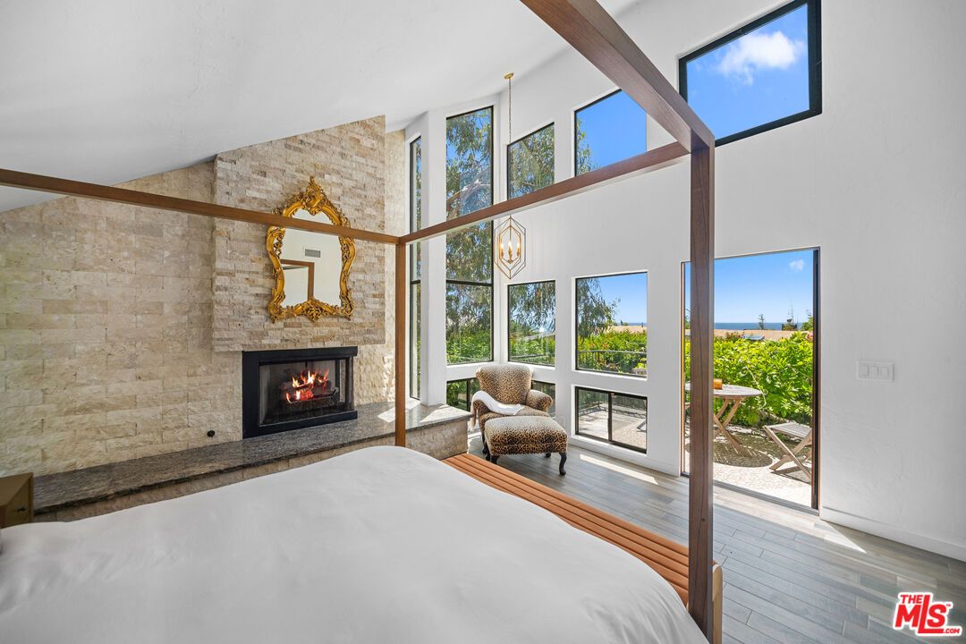 Bedroom, Fireplace, Interior, Stone Walls, Wood Texture Flooring