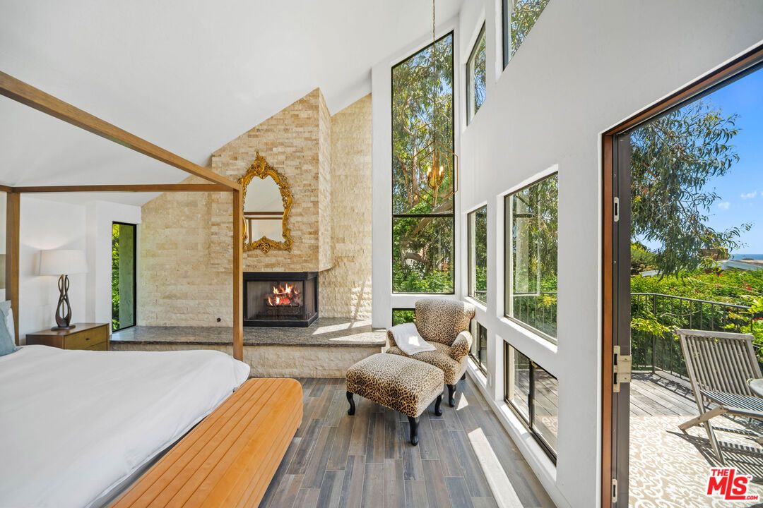 Bedroom, Fireplace, Interior, Stone Walls, Wood Texture Flooring