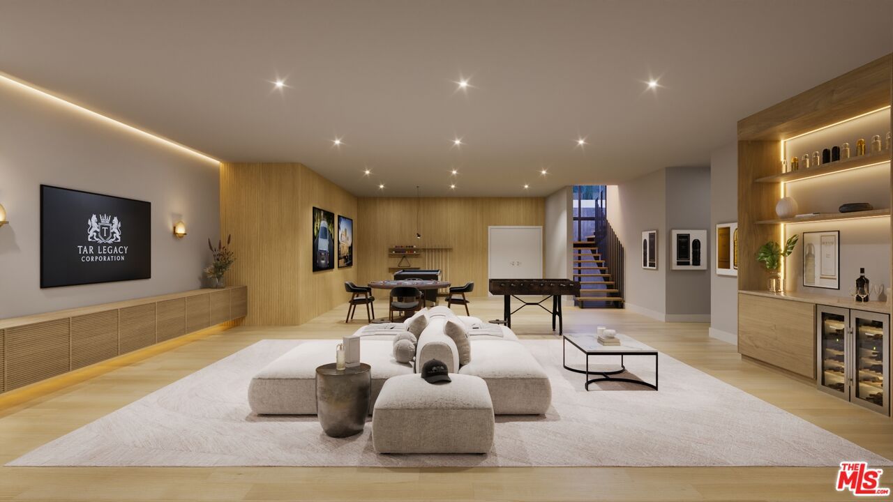 Dining room, Interior, Living room, Pendant Lights, Recessed Lighting, Wood Texture Flooring, Wooden Walls