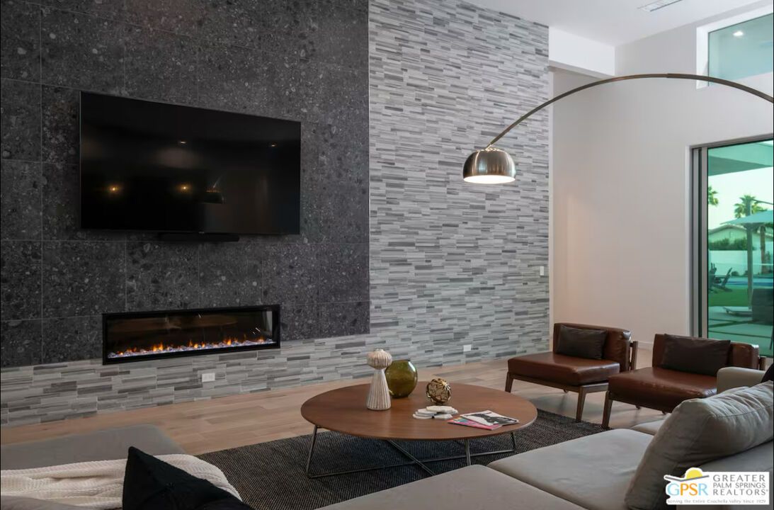 Fireplace, Interior, Living room, Stone Walls, Wood Texture Flooring