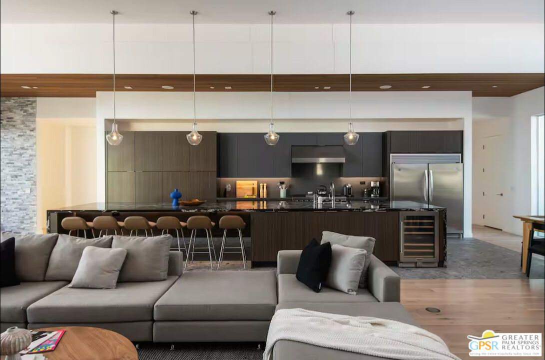 Interior, Kitchen, Living room, Pendant Lights, Stainless Steel Appliances, Wood Texture Flooring