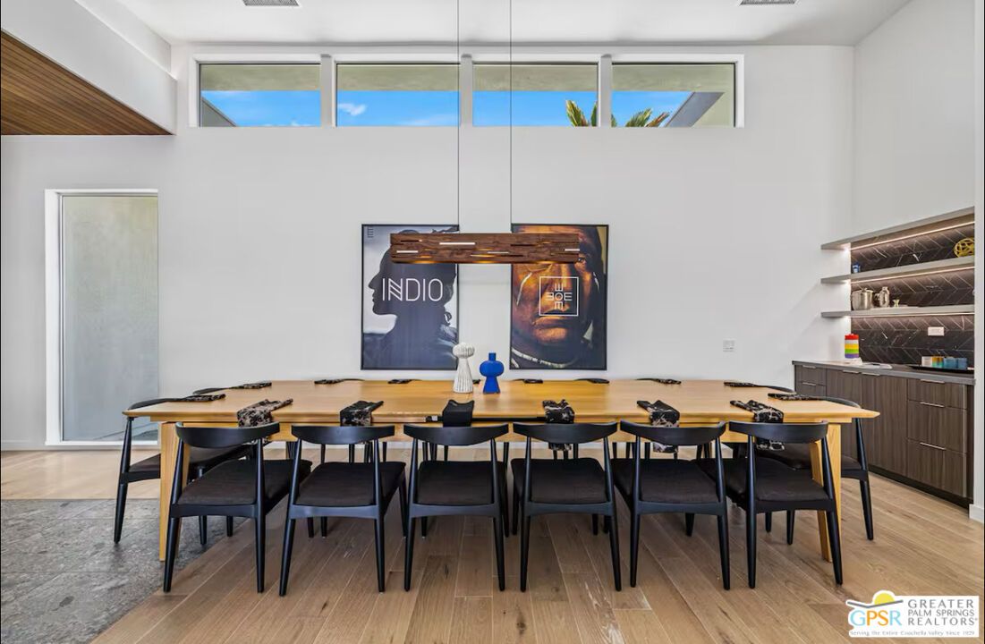 Dining room, Interior, Pendant Lights, Wood Texture Flooring