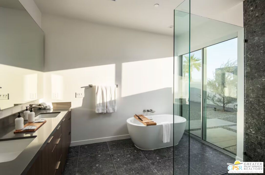 Bathroom, Free Standing Baths, Glass Shower, Interior, Recessed Lighting
