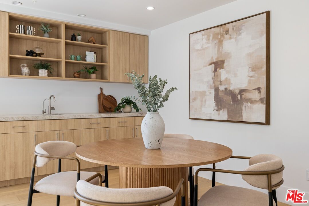 Dining room, Interior, Recessed Lighting, Wood Texture Flooring