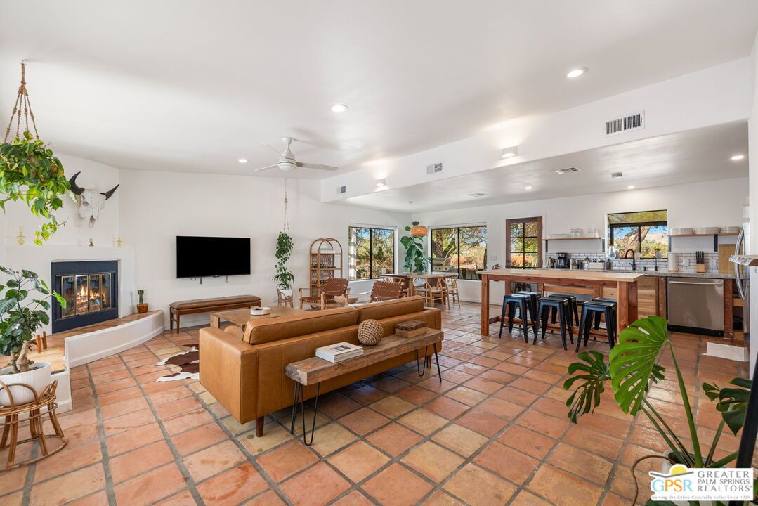 Fireplace, Interior, Kitchen, Living room, Recessed Lighting