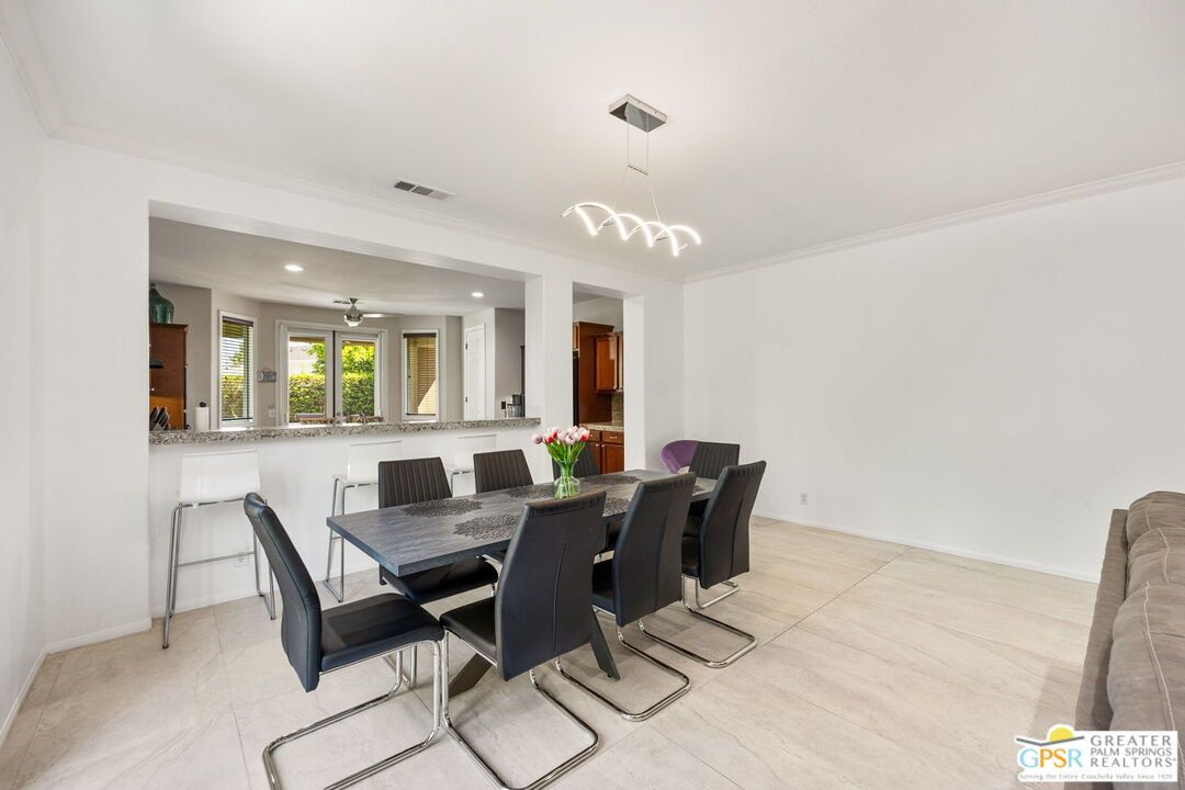 Dining room, Interior, Pendant Lights, Recessed Lighting, Wood Texture Flooring