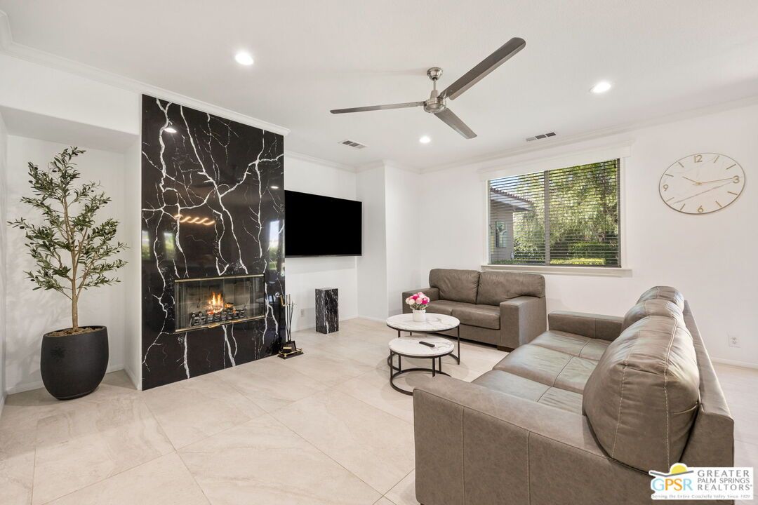 Fireplace, Interior, Living room, Marble Walls, Recessed Lighting