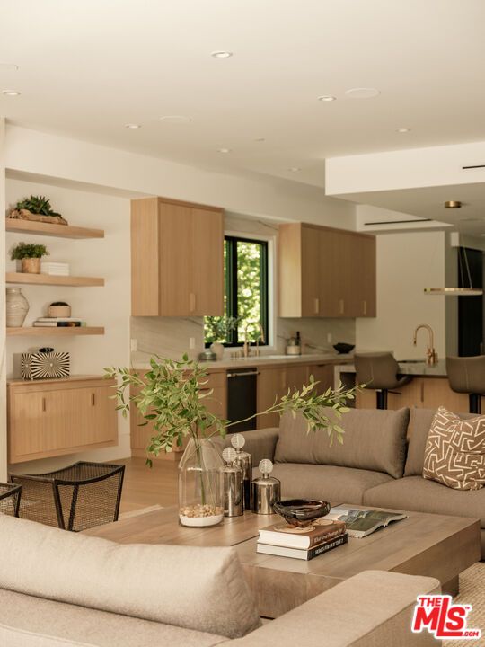 Interior, Kitchen, Living room, Recessed Lighting, Wood Texture Flooring