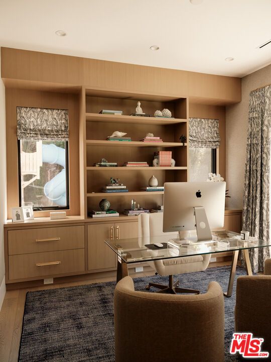 Home Office, Interior, Recessed Lighting, Wood Texture Flooring