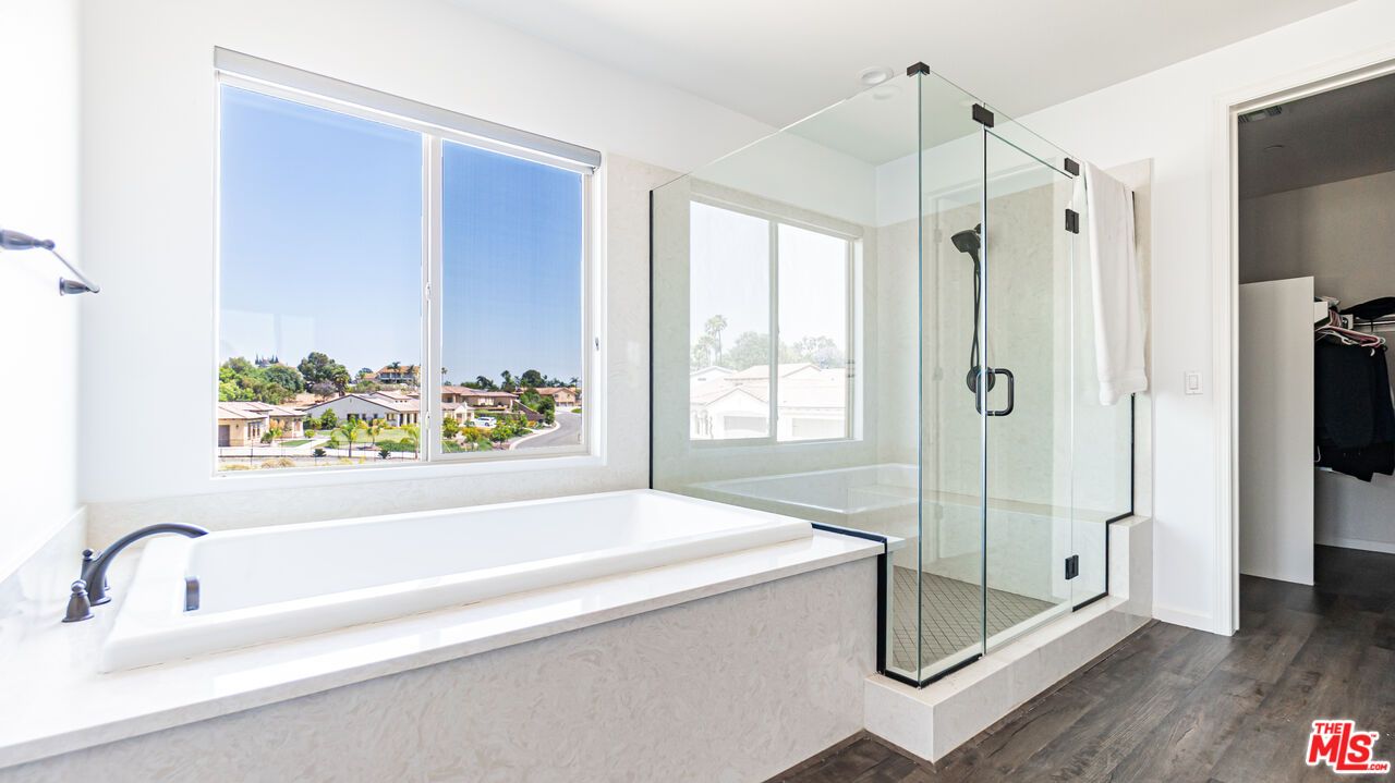 Bathroom, Glass Shower, Interior, Wood Texture Flooring
