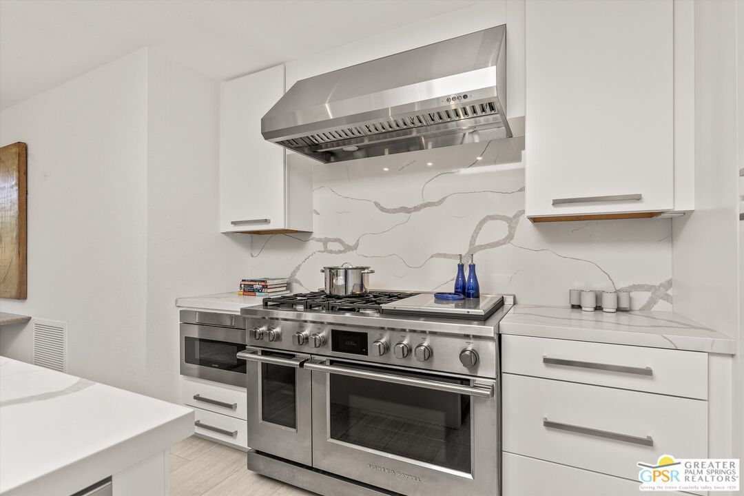 Interior, Kitchen, Marble Walls, Stainless Steel Appliances, Wood Texture Flooring