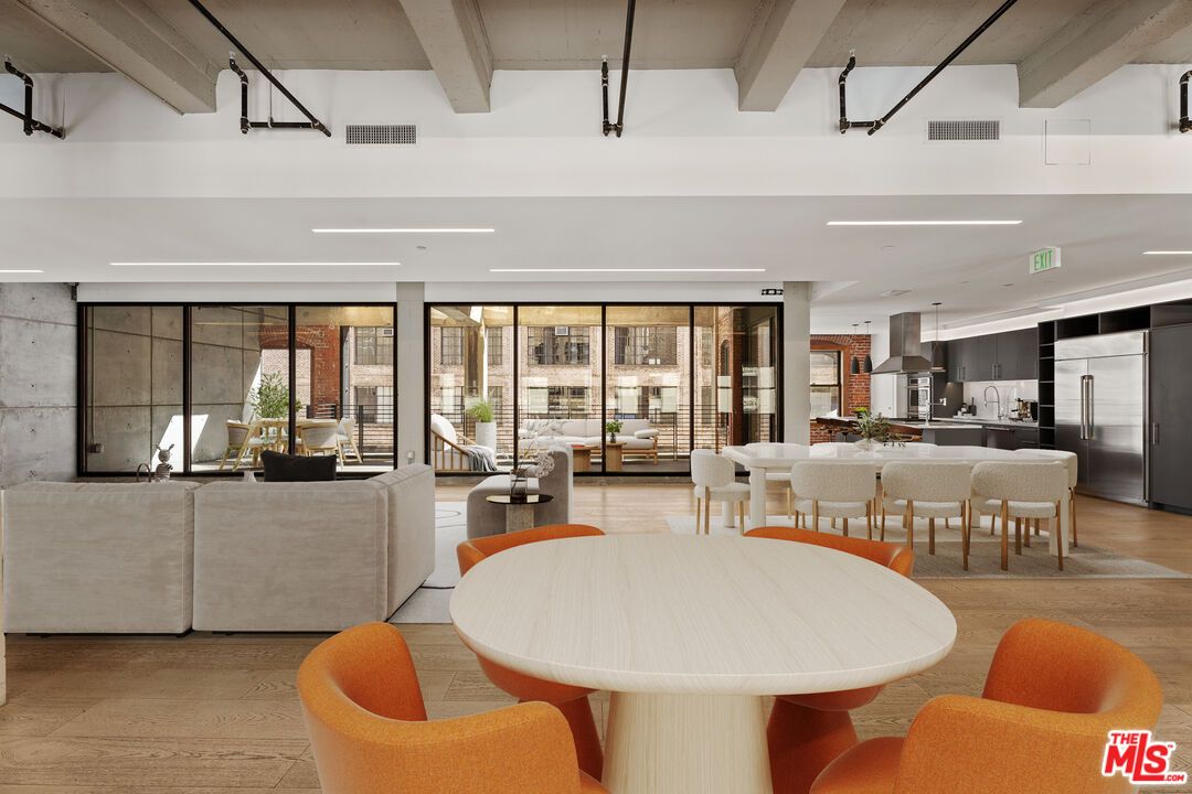 Dining room, Interior, Kitchen, Living room, Pendant Lights, Recessed Lighting, Stainless Steel Appliances, Wood Texture Flooring