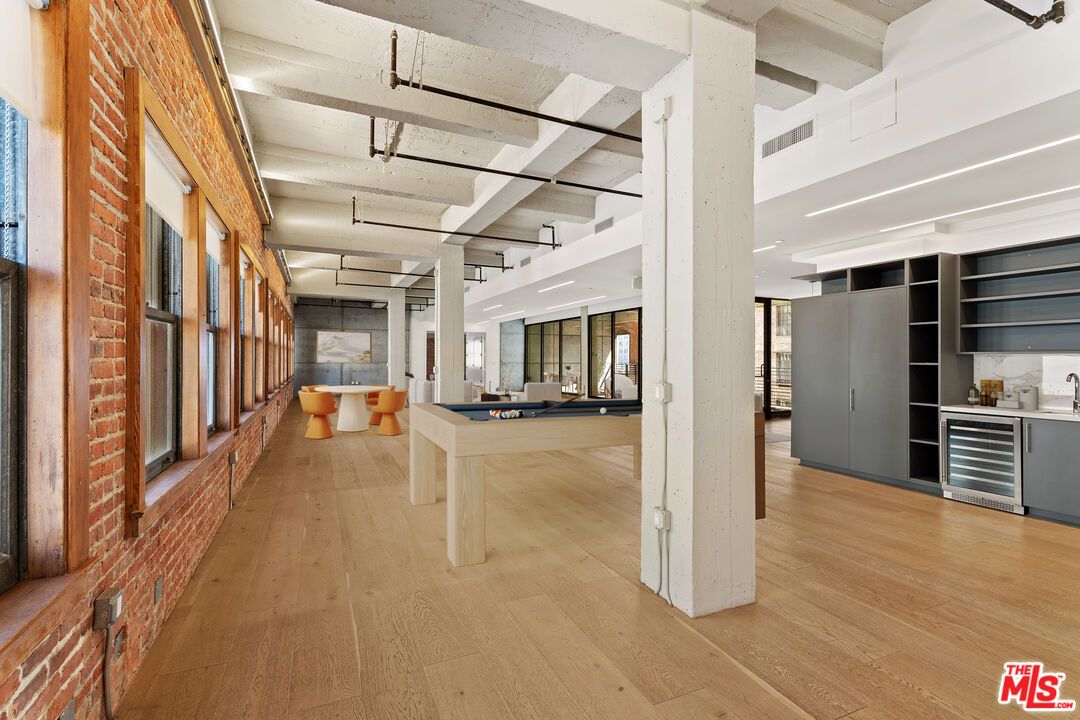 Billiard Table, Game Room, Interior, Stone Walls, Wood Texture Flooring