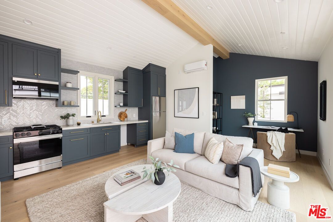 Interior, Kitchen, Living room, Recessed Lighting, Stainless Steel Appliances, Wood Texture Flooring