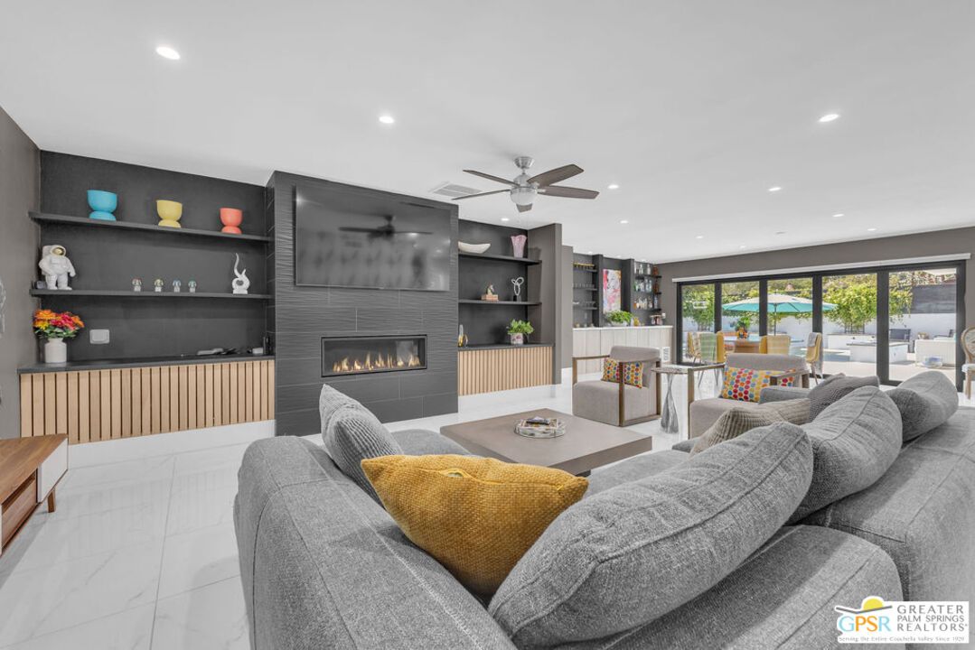 Fireplace, Interior, Living room, Marble, Recessed Lighting